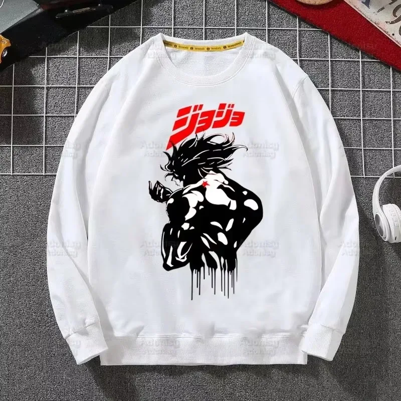 ジョジョの奇妙な冒険日本アニメ男性パーカー秋ヒップホップストリート男性プルオーバースウェットパーカーメンズホワイトカラー