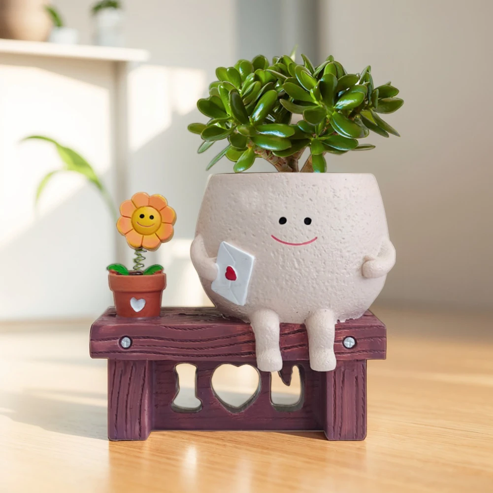 Cute Guitar Plant Pot Resin Unique Sit Long Chair Succulent Pots Smile Face Sunflower Pot for Indoor Outdoor Plants