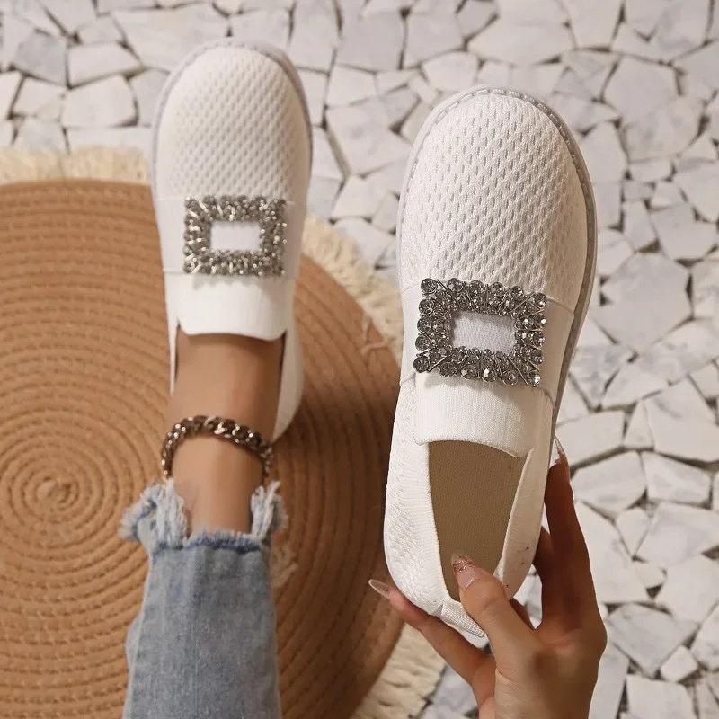 

Pop Square Buckle Rhinestone Summer New Style Fashionable Comfortable Casual Mesh Shallow Mouth Wear-resistant Sports Woman Shoe