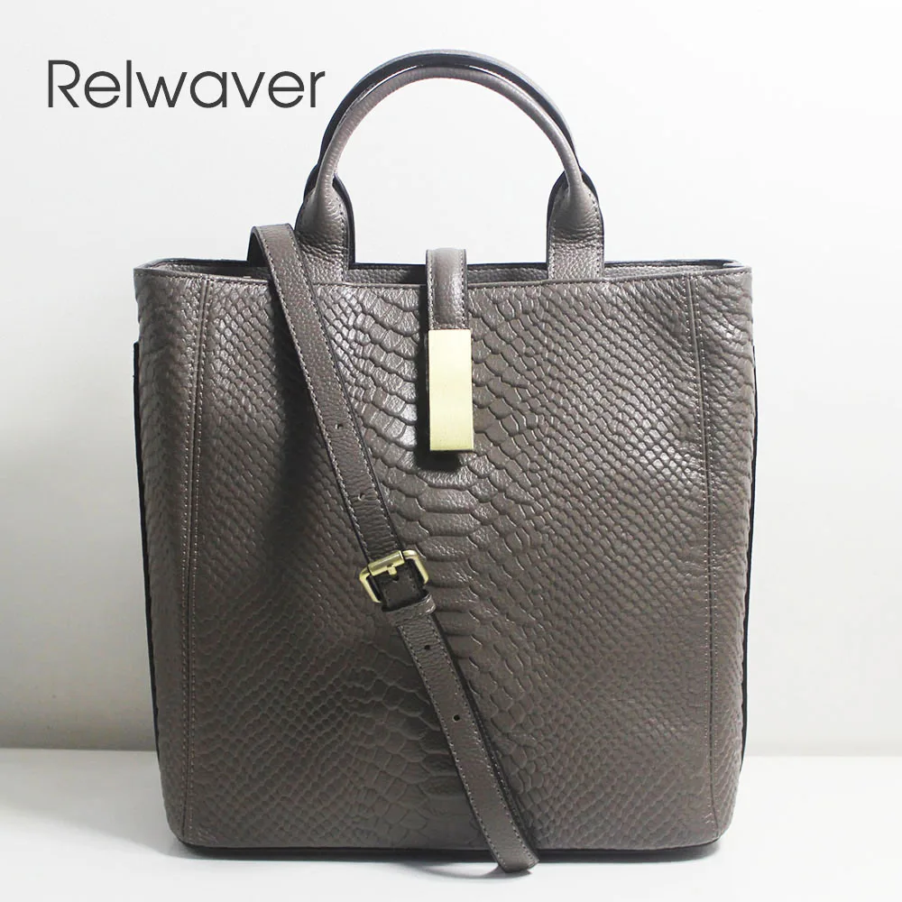 

Relwaver genuine leather women handbag luxurious python cowhide tote bag brief lady shoulder bag vintage style women bag