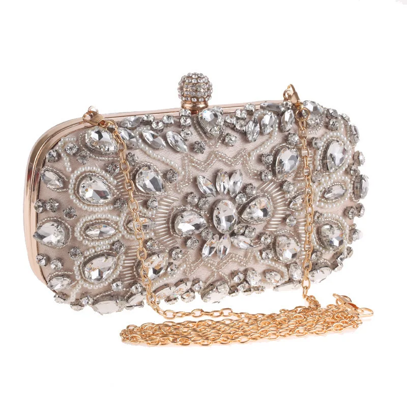 Handmade Beaded Diamond-encrusted Evening Bag Women's Fashion Party Banquet Dress Crossbody Clutch Dinner Bag Bolso Fiesta Mujer