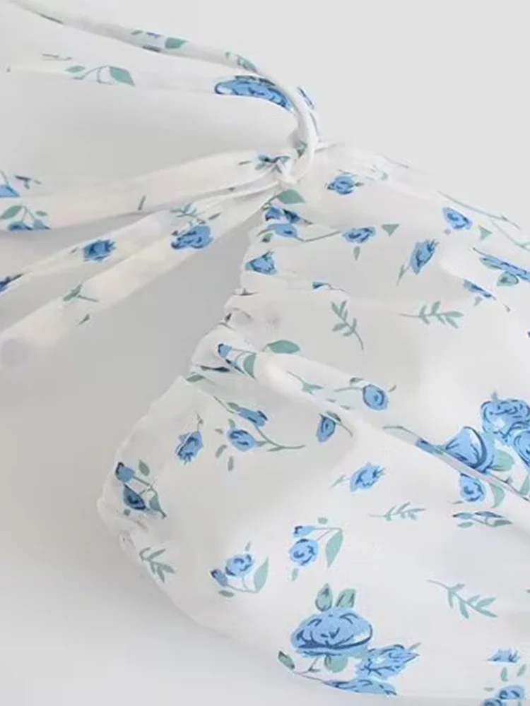 Neues Damenkleid im europäischen Stil, modisch und vielseitig, mit einem stilvollen Bindeband und einem bedruckten Design.