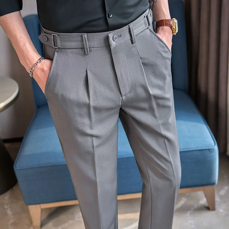

Formal Office Suit Pants Men Pleated Straight Slim Black Party Wedding Dress Pants Men Clothing Fashion Trousers Male