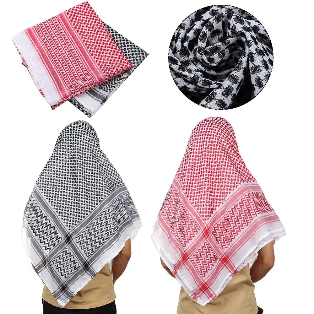 1 Uds. Pañuelo para la cabeza musulmán árabe Kafiya Keffiyeh negro/rojo poliéster árabe Shemagh envoltura para el cuello para adultos gorros de turbante palestino