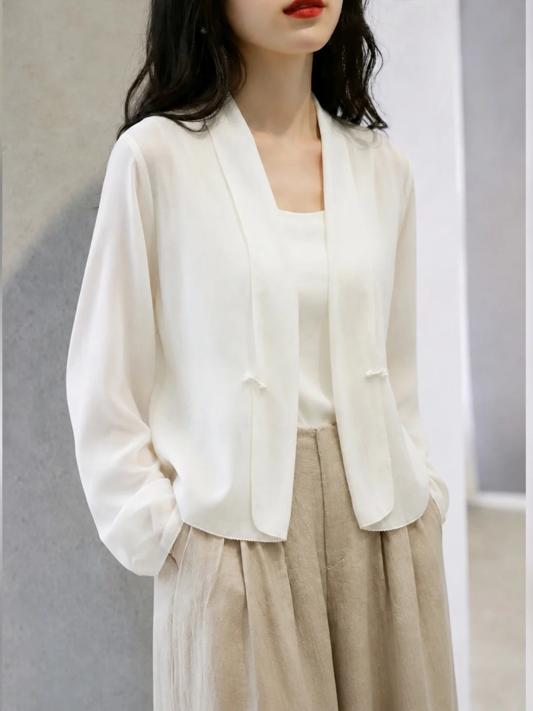 Trendy Design Long Sleeve Pure Color Shirt Gentle Artistic Commute Style Versatile Basic Top Korean Version Straight Cut