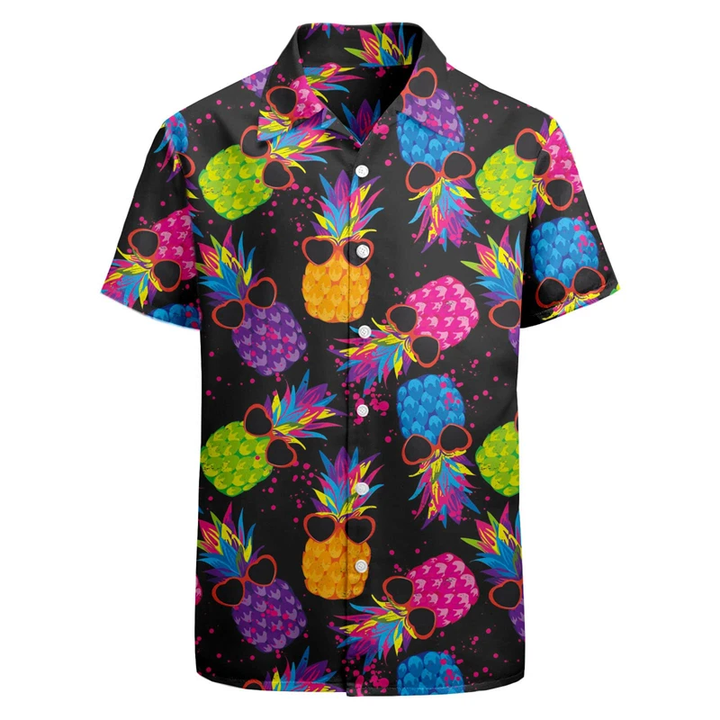 Funny Pineapple Fruits 3d Mens Printed Shirts Casual Hawaii Beach Short Sleeve Loose Streetwear Harajuku Shirt Summer Fashion