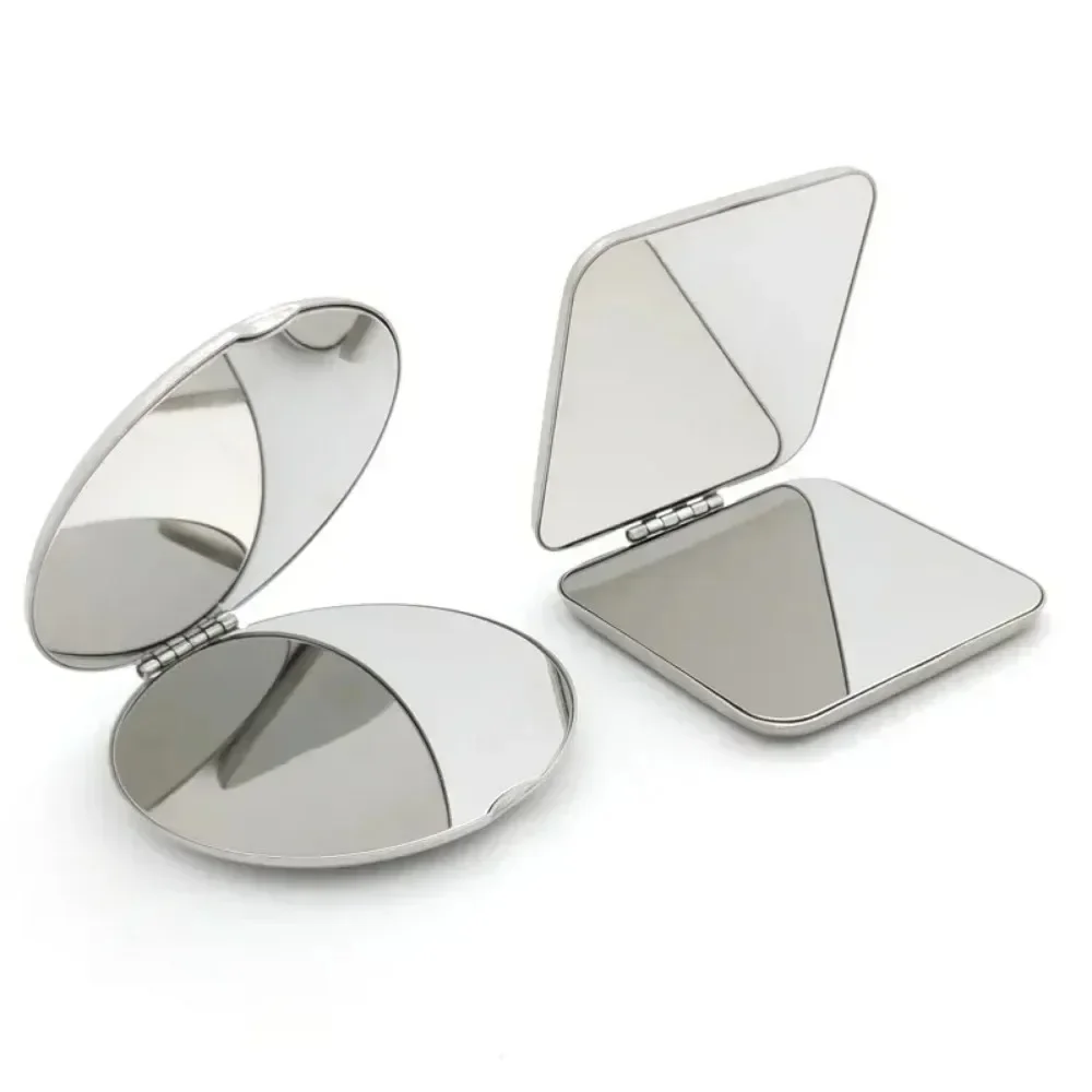 1pc Portable Women Stainless Steel Makeup Mirror Hand Pocket Folded-Side Cosmetic Make Up Mirror Small Various Shapes