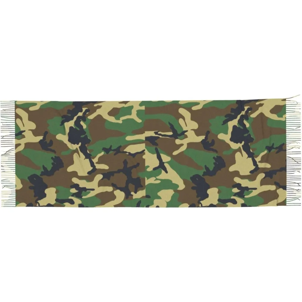 

Зеленый камуфляжный шарф с бахромой и принтом, шарф с бахромой для весны, осени и зимы, теплый подарок