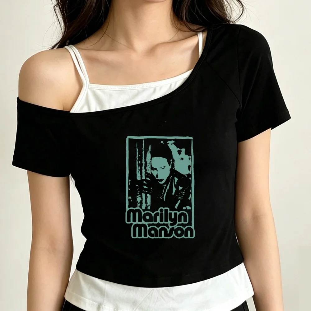 Marilyn Manson crop top ladies cutecore kawaii streetwear meme shirt graphic alternative  emo goth grunge