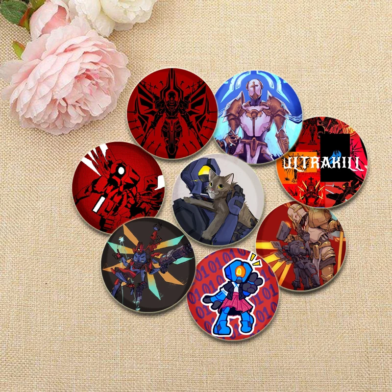 32/44/58mm Game Anime ULTRAKILL Brooches HD Print Badge Handmade Tinplate Pins Breastpin for Backpack Clothes Gift Accessory