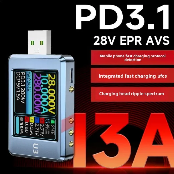 USB tester U3 voltage and current meter PD3.1 decoy 28V fusion fast charging UFS aging EPR