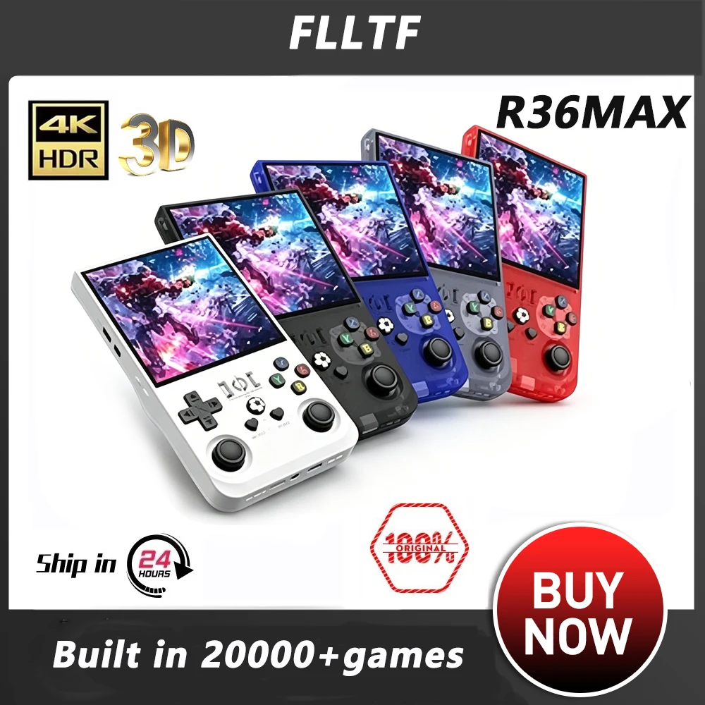 

FLLTF IPS Screen R36MAX Retro Handheld Game Console 4.0 Inch 128GB Built-in 22000+ Classic Game Portable Hand R36S Open Source