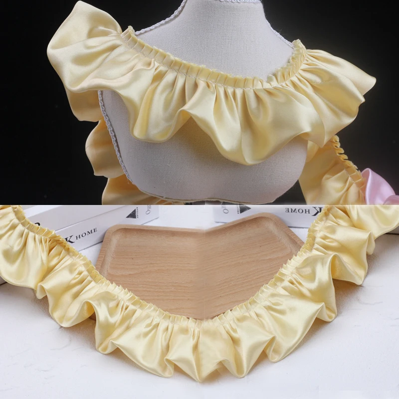 5Yards Gold Ruffle Lace Edge Trim Shiny Satin Pleated Ribbon Fabric Fringe Hem For DIY Dress Bouquet Collar Upholstery Crafts