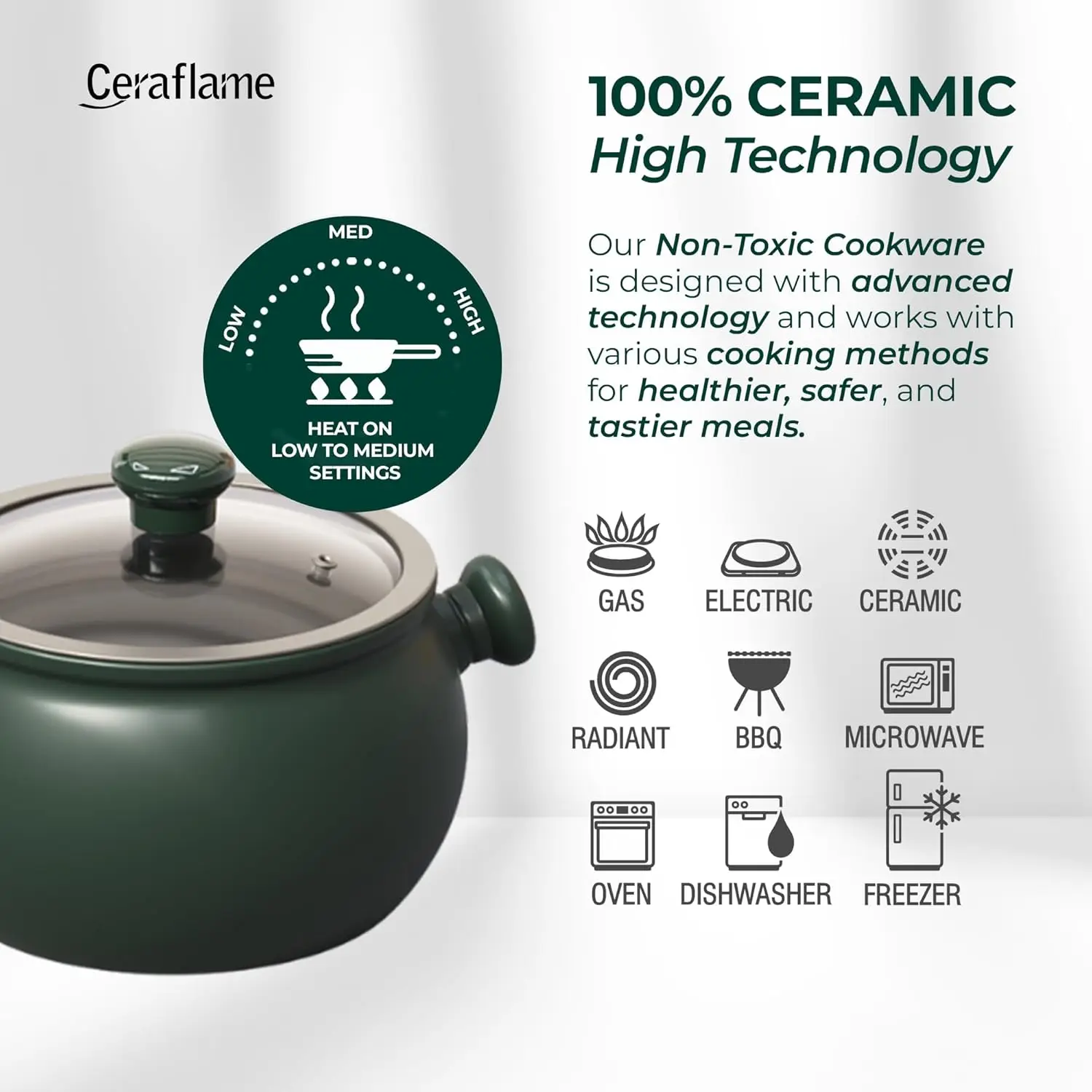 مجموعة أواني طهي خفيفة الوزن 100%، غير سامة، صحية، تدوم طويلاً - آمنة للفرن حتى 1200 فهرنهايت، آمنة للاستخدام في غسالة الأطباق - PFAS، PTFE، P