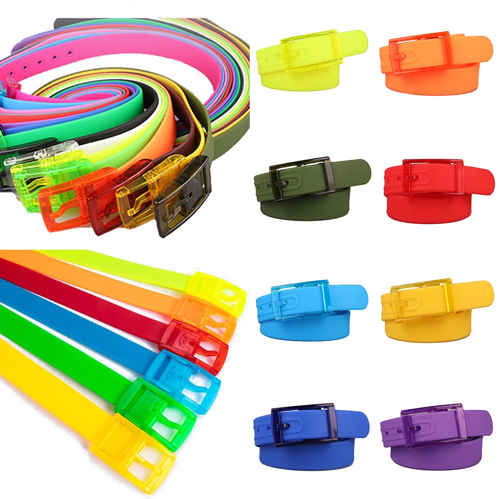 

2022 Fashion Plastic Belt Women Friendly Candy Multi Color Silicone Rubber Belt Smooth Buckle For Women Men Adjustable