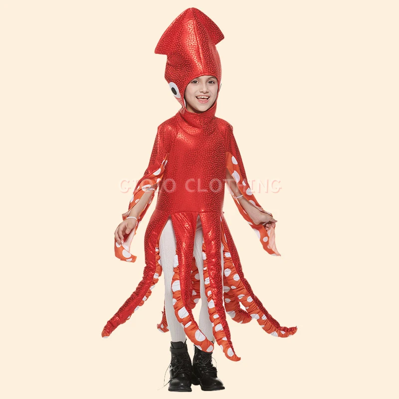 Fantasia de lula para crianças, fofa e fofa, criaturas marinhas, vestido de Halloween de 1 peça para escola e festa, vestido engraçado para crianças, fofo e fofo, novo