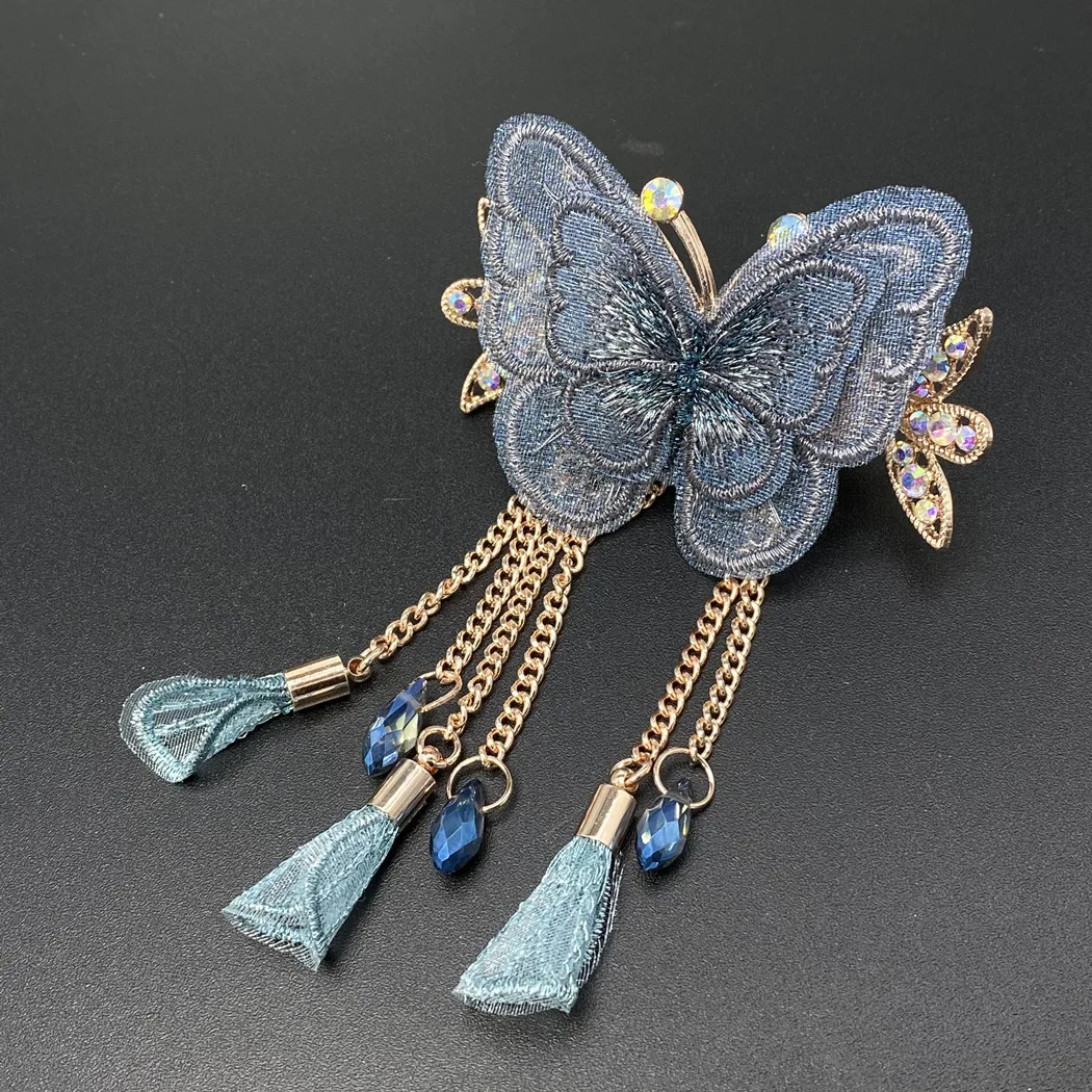 Fashion rhinestone fabric fringed butterfly grab clip