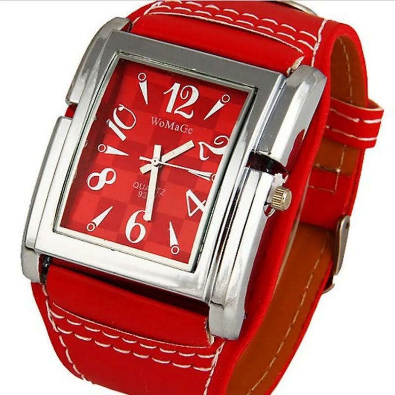 Fashion Square Watch Women Red Watches Big Dial Leather Band Analog Quartz Wristwatches Ladies Womage reloj mujer elegante