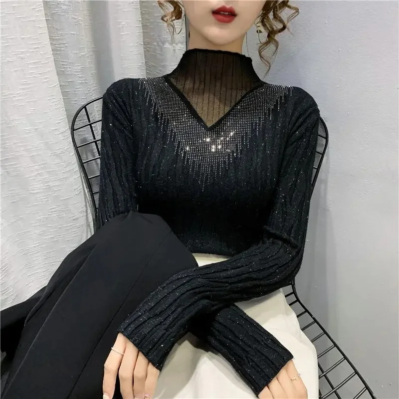 

Autumn Winter Sweater Turtleneck Slim Fit Basic Pullovers 2024 Fashion Korean Knit Tops Bottoming Womens Sweater Stretch Jumpers