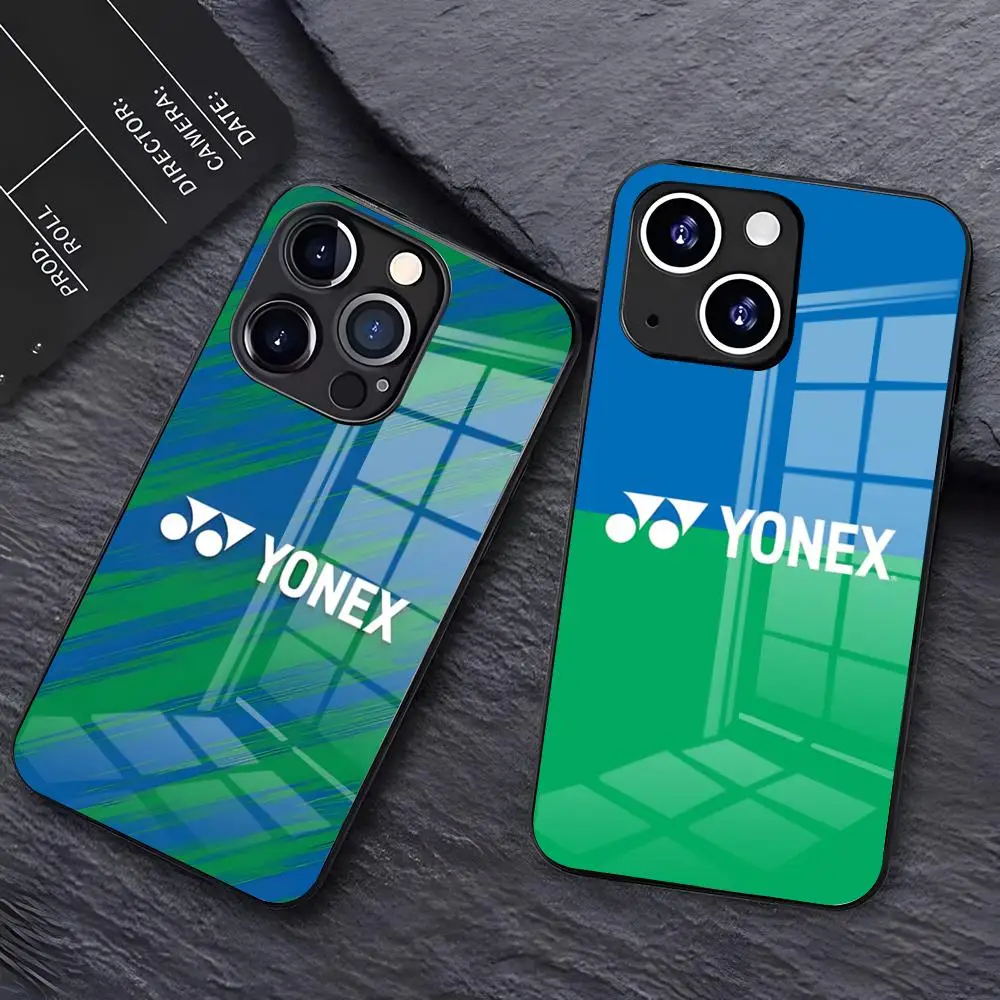 Funda de Teléfono con Logotipo Y-YONEX-ES para iPhone 17 Pro Max, 16, 15, 14 Pro Max, 13, 11, X, Xs, Xr, 8, 7 Plus, Cubierta de Vidrio