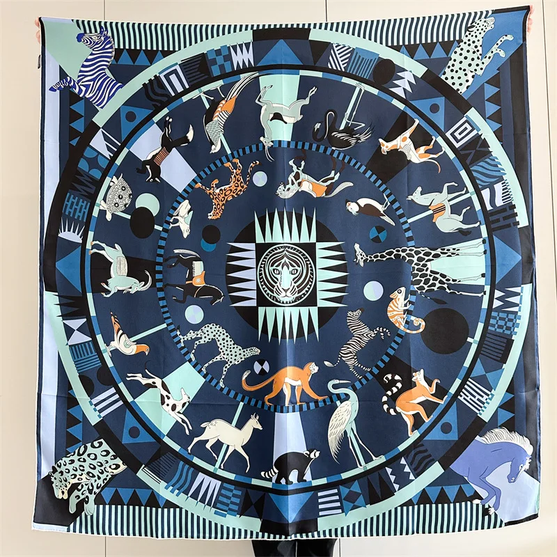 

Big Twill Silk Scarf 135CM Women Hand Rolled Edges Shawls Luxury Designer Scarfs Square Scarves Clothing Bag Accessories Animal