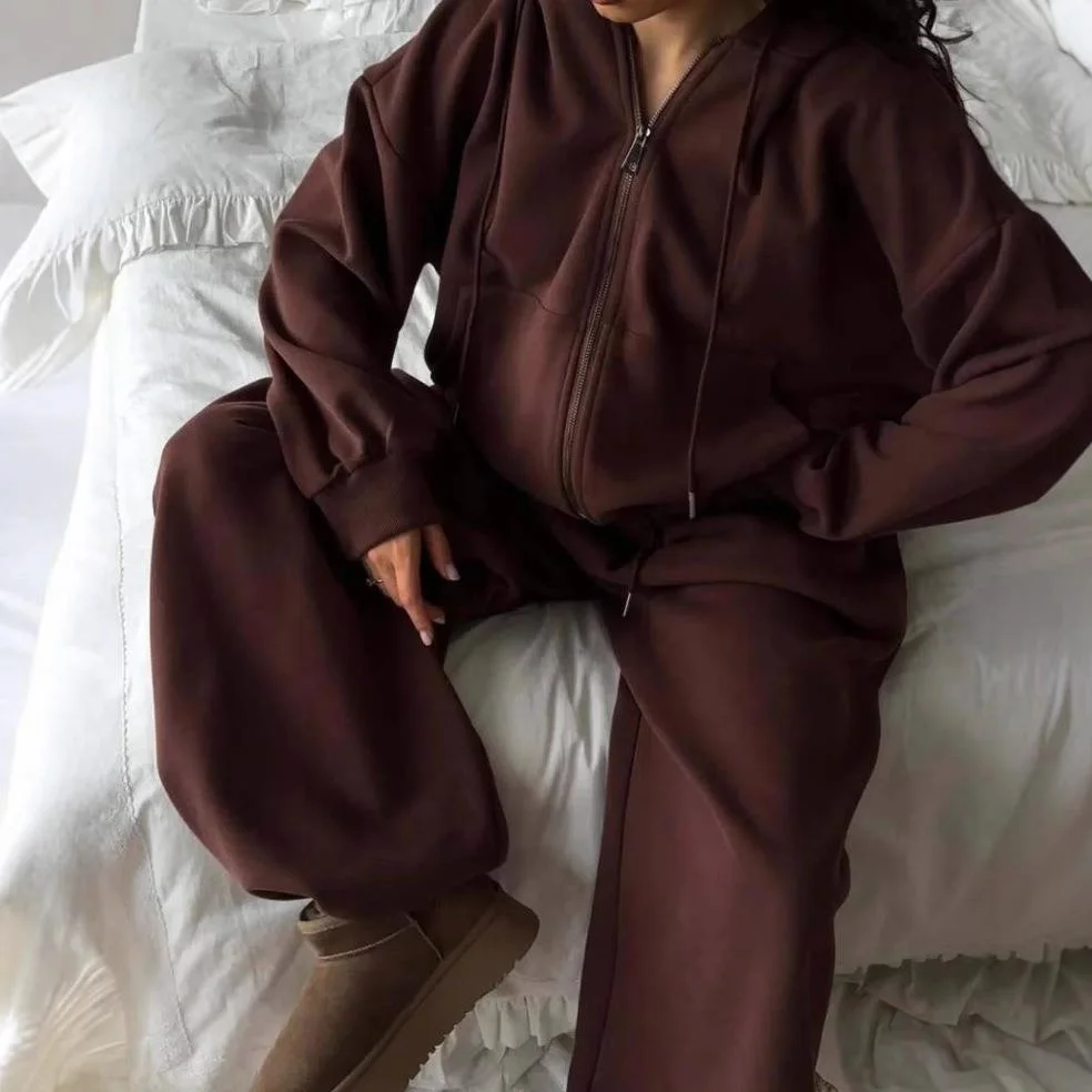 

Women's Casual Long Sve Hoodie Sports Open Cardigan Long Pants Two-Piece Set Autumn Winter Cotton Blend Comfortable Wear