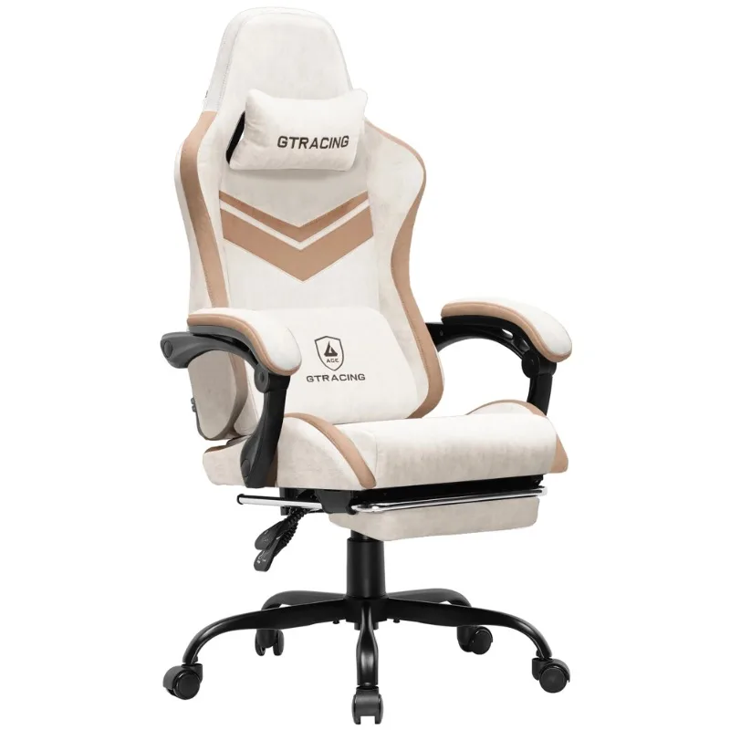 

GTW-300 Ergonomic Adjustable Height Reclining Fabric Gaming Chair , Cream/Brown