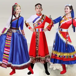 Chinese Tibet Dance Costumes For Women National Dance Stage Performance Traditional Clothing Blue Red