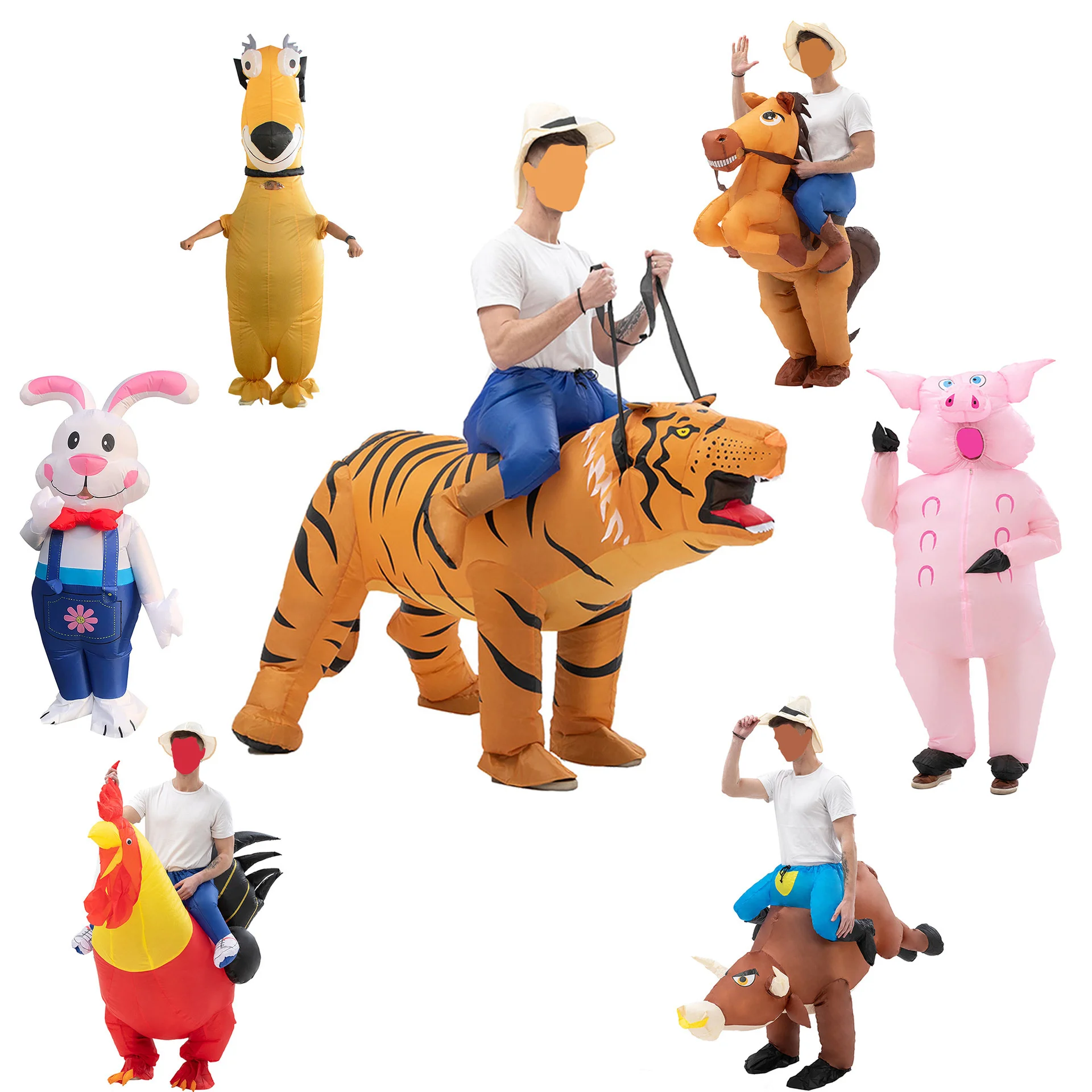 

Halloween Inflatable Costumes Tiger Rooster Pig Bear Inflatable Costumes Animals Chinese Zodiac Parent-child Costumes