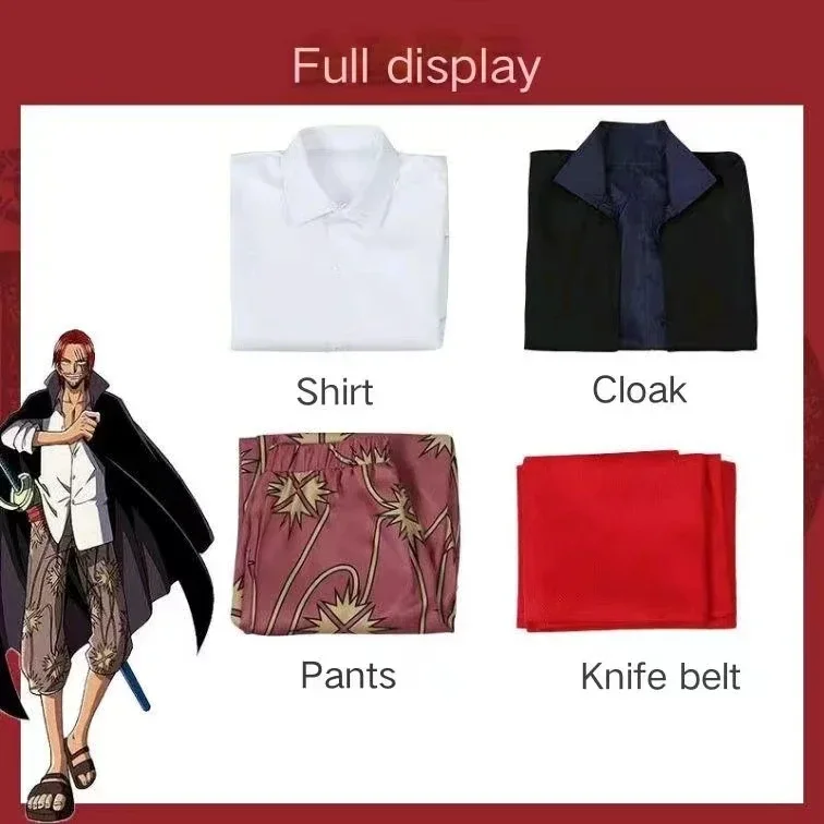 Anime Film Red Shanks Cosplay Costume pour Adultes Hommes, One Piece Tralike Coat, Full Outfit, Halloween Party, Red Hair Pirate