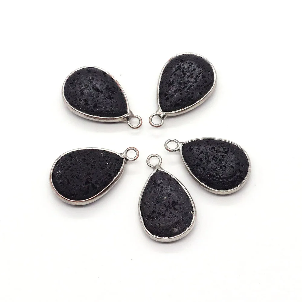 Creative Black Molten Rock Pendant with Droplet Shaped Natural Volcanic Rock Pendant for DIY Pendant Necklace Making Jewelry