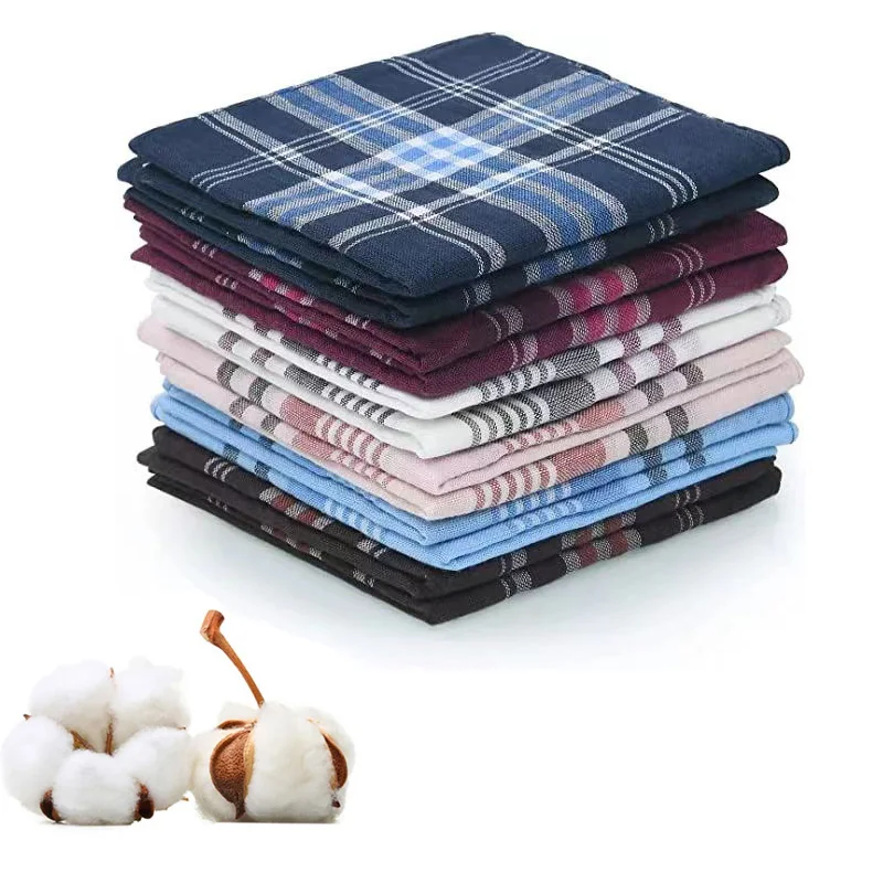 12Pcs/lot Square Plaid Stripe Handkerchiefs Men's Classic Pocket Cotton Handkerchief  Wedding Party Business Casual Chest Scarf