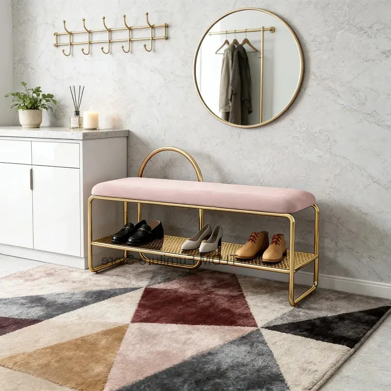 Integrated Stools Light Luxury Soft Bench Shoe Changing Stool Pack Cabinet Household Entrance Shoe Door Shoe Changing Stools