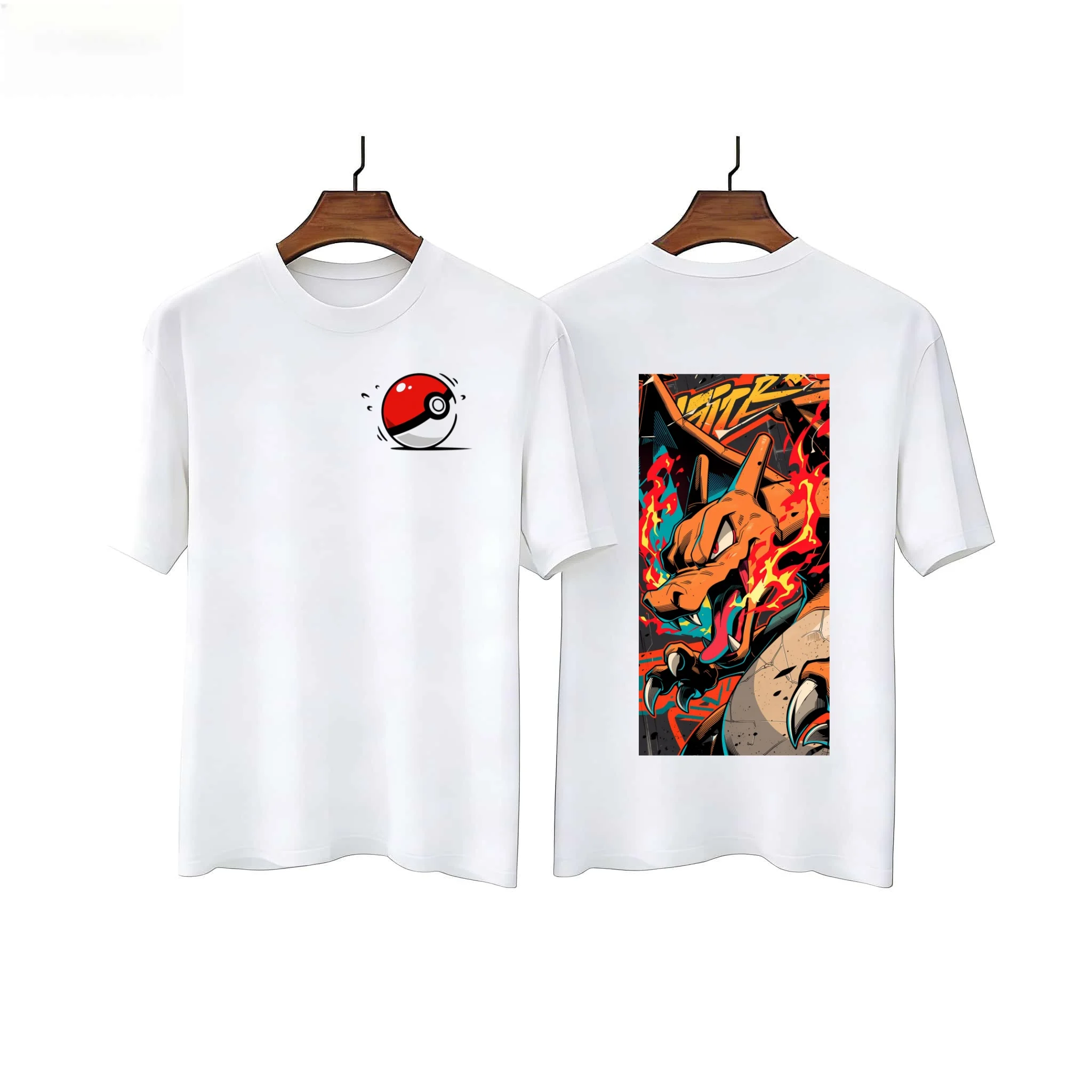 Summer New Pok É Mon Spray Dragon Cartoon Style Pure Cotton Adult/children Loose Plus Size Short Sleeved Breathable T-shirt