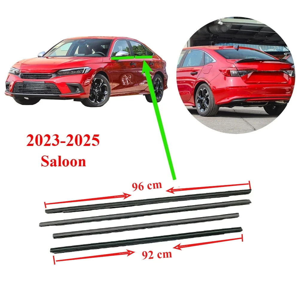 

4 Pieces Outside Moulding Weatherstrip for Honda Civic Saloon 2023-2025 Glass Window Rubber for Civic 72450-T20-A01 92cm 96cm