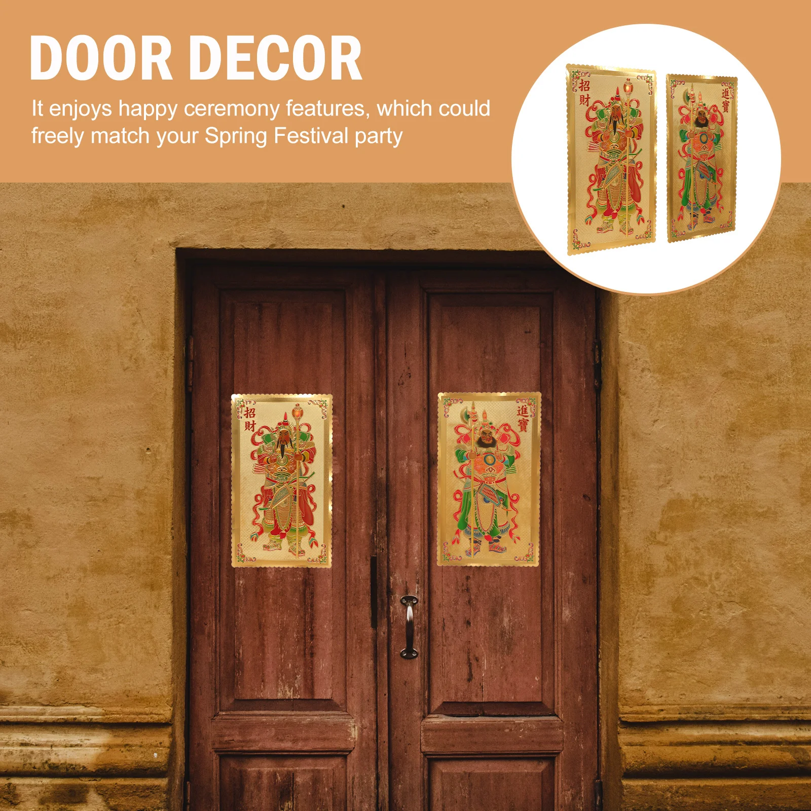 

1Pair Chinese Door God Sticker Spring Festival Door Sticker Home Decoration New Year Ornament Spring Festival Ornament
