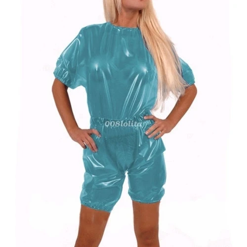 

Latex Rubber Lady Handsome Top and Pants Set Lantern Sleeve Suits Size XXS-XXL