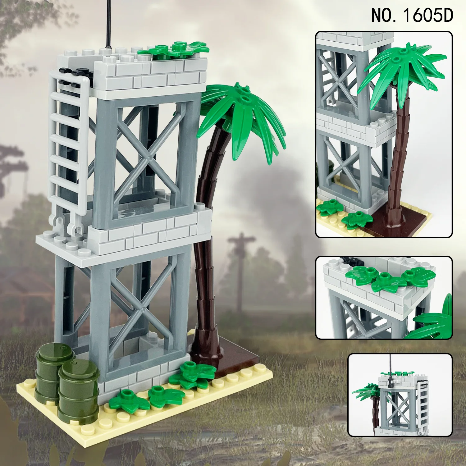 MOC-Sentry Tower Net Blocos de Construção Cannon Fence, Peças de Montagem, Modelo de Construção DIY, Acessórios Militares do Exército, WW2