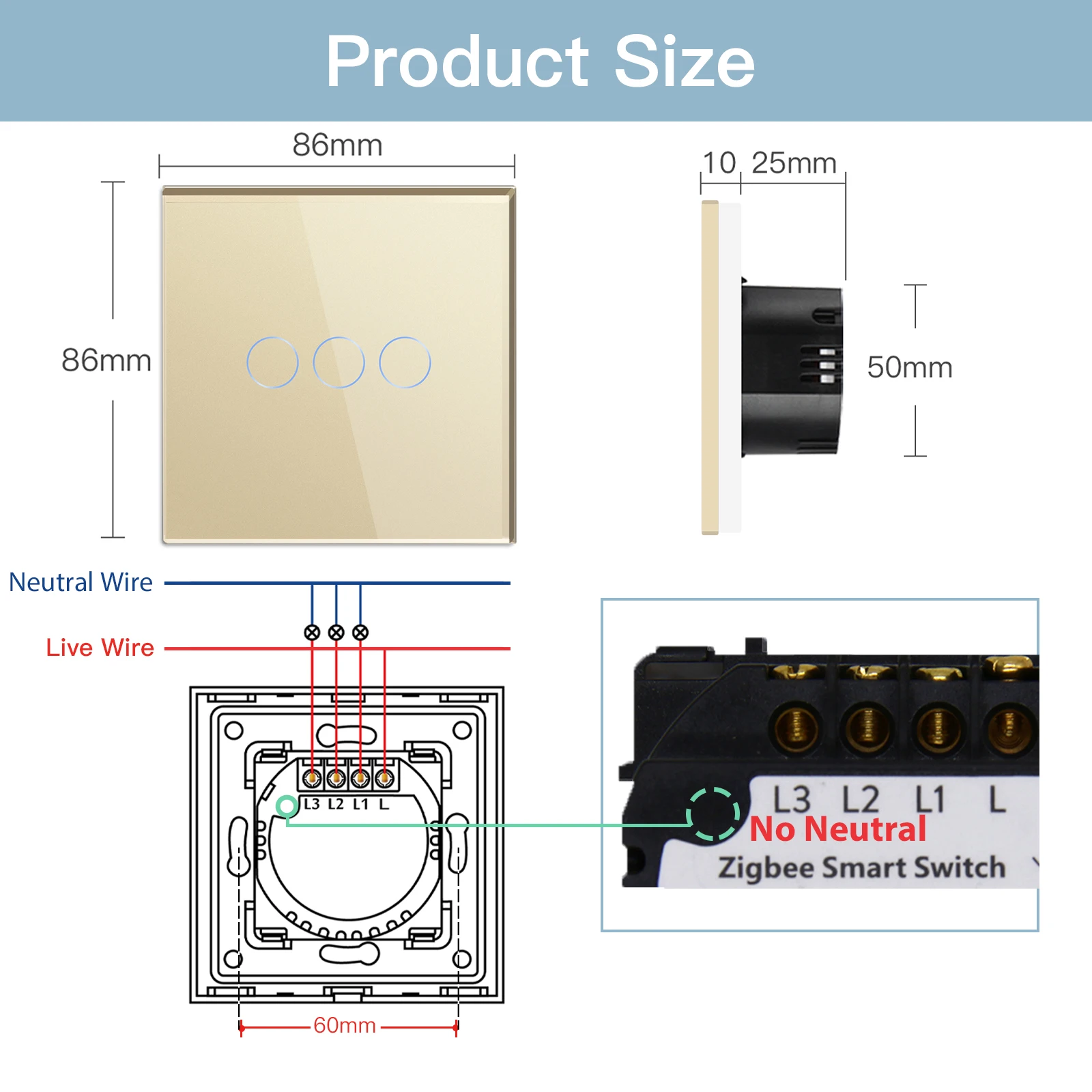 BSEED-interruptores inteligentes Zigbee, 1/2/3 entradas, 1 vía, Sensor de luz táctil, interruptores de pared, Tuya, Smart Life, Google, Alexa