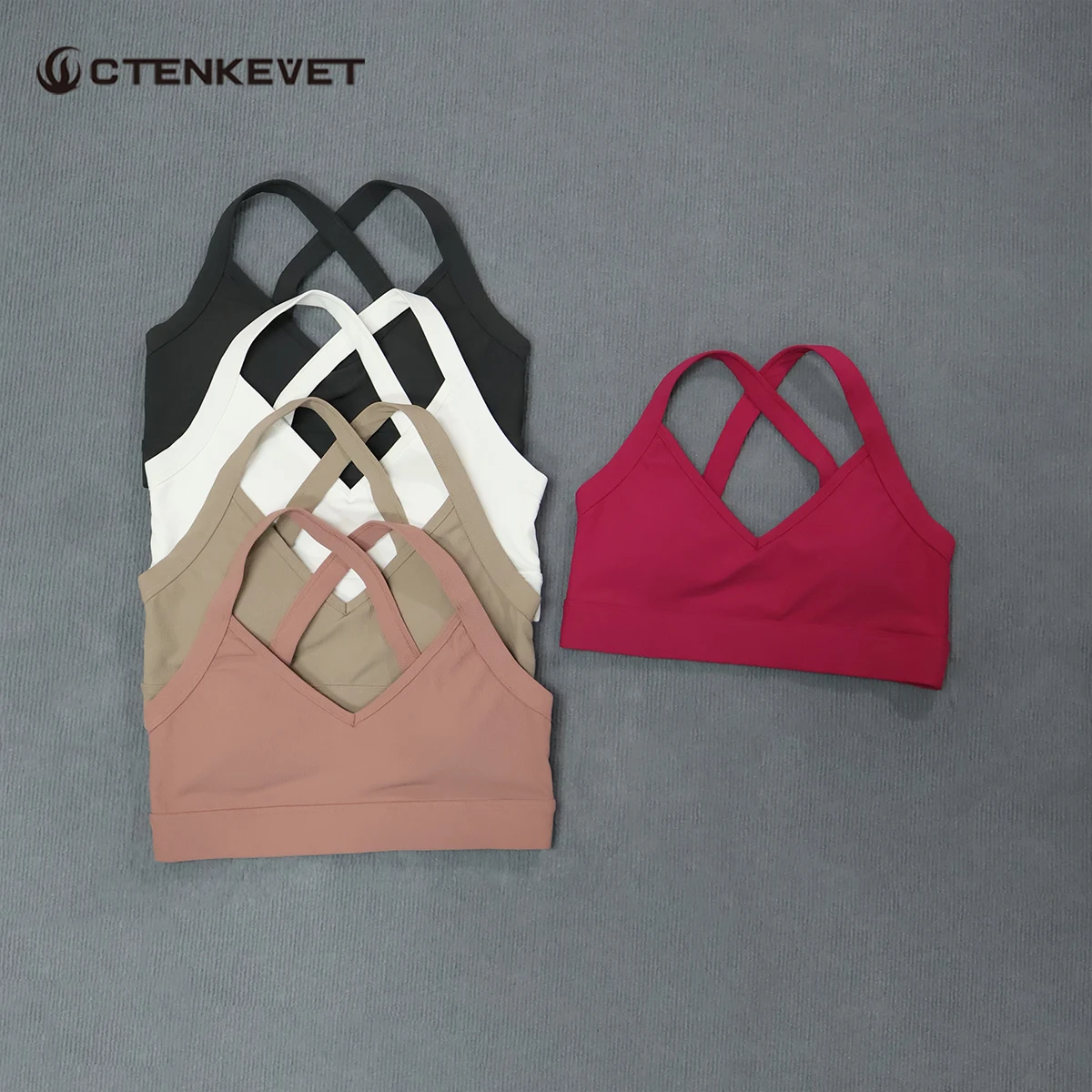 Ctenkevet Ribbed Sports Bra Women's Push-Up Back Cross Design Yoga Top Comfortable Running Gym Workout Brassiere Underwear