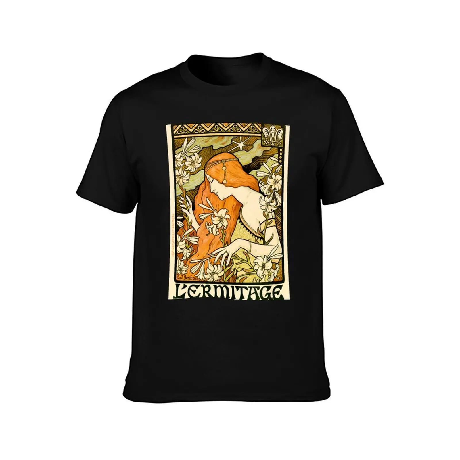 Revue L 'ERMITAGE by Paul Berthon 1897 French Artist Art Nouveau Lithograph T-Shirt, Summer Casual Cotton Tee, Unisex Men Women