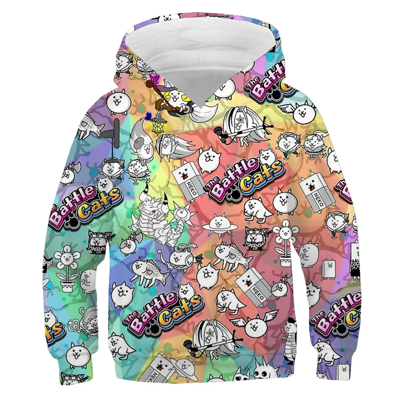 New The Battle Cats Print Hoodie Boys Girls Harajuku Sweatshirt Kids Casual Hooded Pullovers Cute Cartoon Hoodies Y2k Clothes