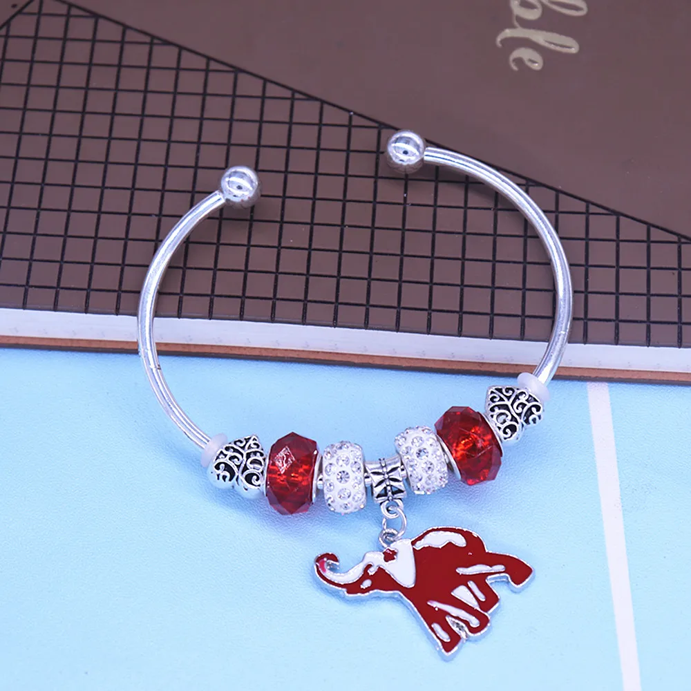 Custom Society Jewelry Red White Enamel Color Elephant Charms Sorority Delta Label Bangles For Women
