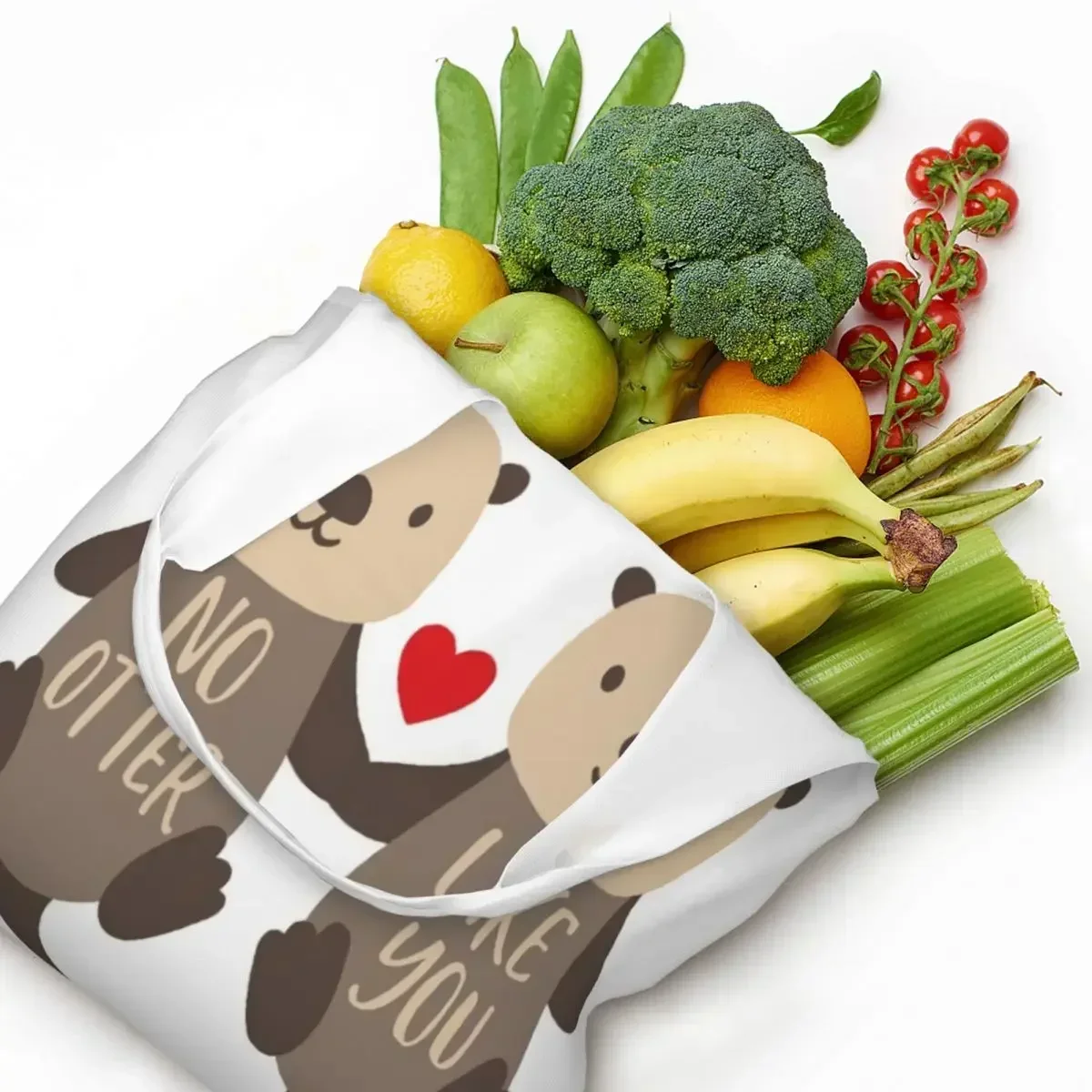 

Романтические выдры, продуктовые сумки для покупок, модные холщовые сумки-тоут с принтом, сумки на плечо, большая вместительная моющаяся сумка