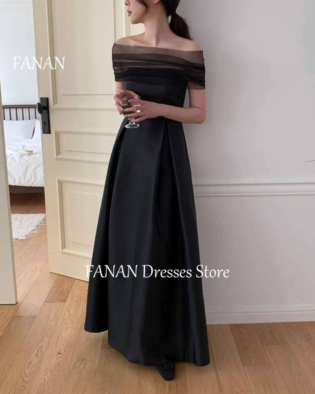 FANAN-vestidos de fiesta de noche con hombros descubiertos, moda negra de Corea, vestidos formales elegantes personalizados para mujer, vestidos para eventos y graduación