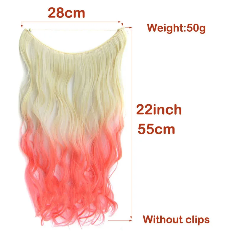 Jeedou Synthetic 50g One Piece Hair Extension No Clips Whit Invisible Wire Secret Fish Line Wavy&Straight Hairpieces Ombre Color