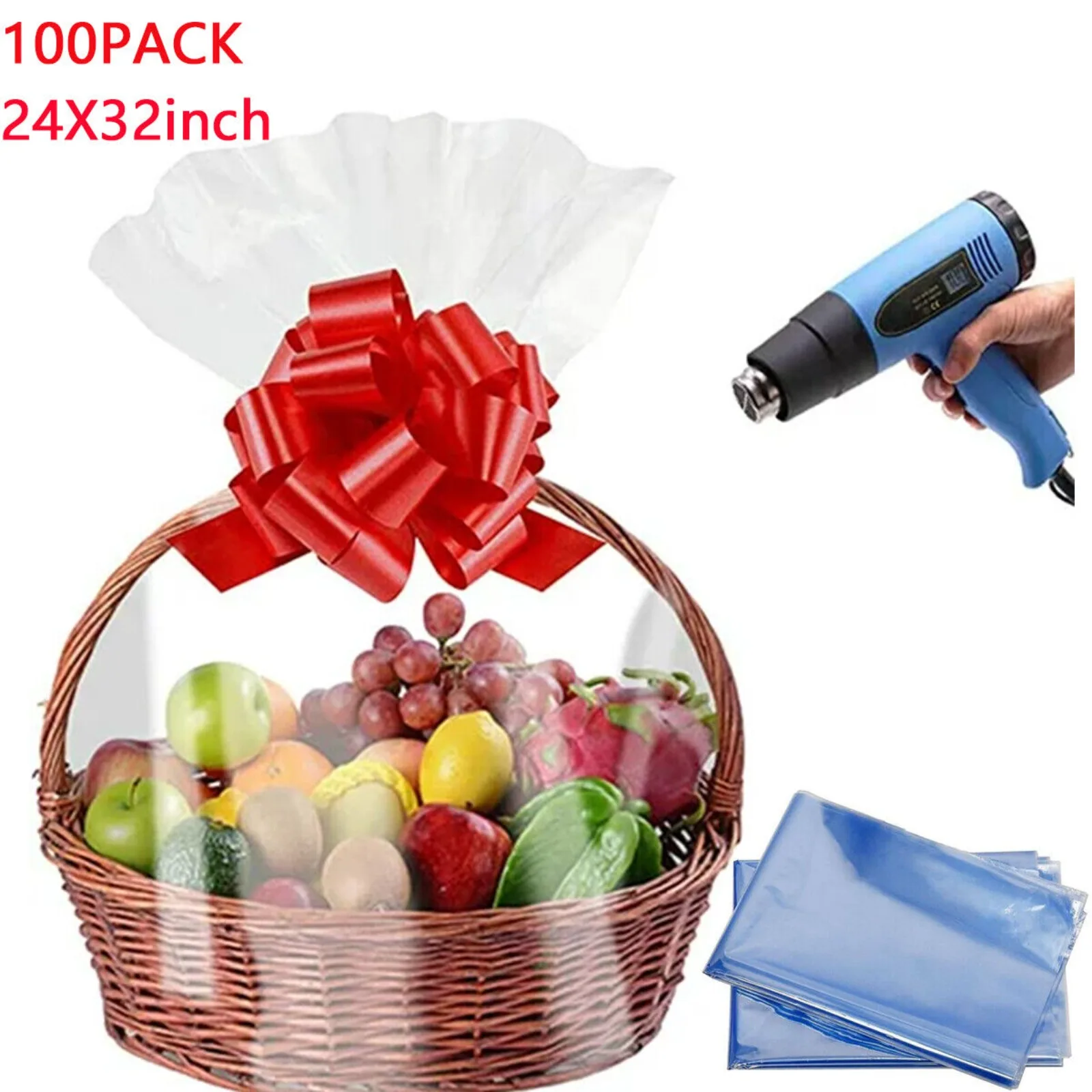 US 100-Piece Shrink Packaging Basket Bag Gift Basket 24 Inch x 30 Inch Transparent Bag Gift -