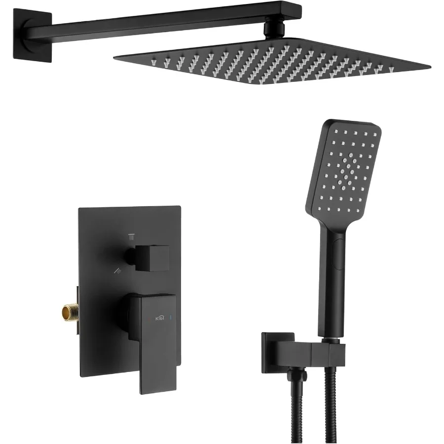 

Cube Bathroom Shower System 2-Function Wall Mounted Shower Faucet Set with Solid Brass Pressure Balanced Valve Three Hand Showe