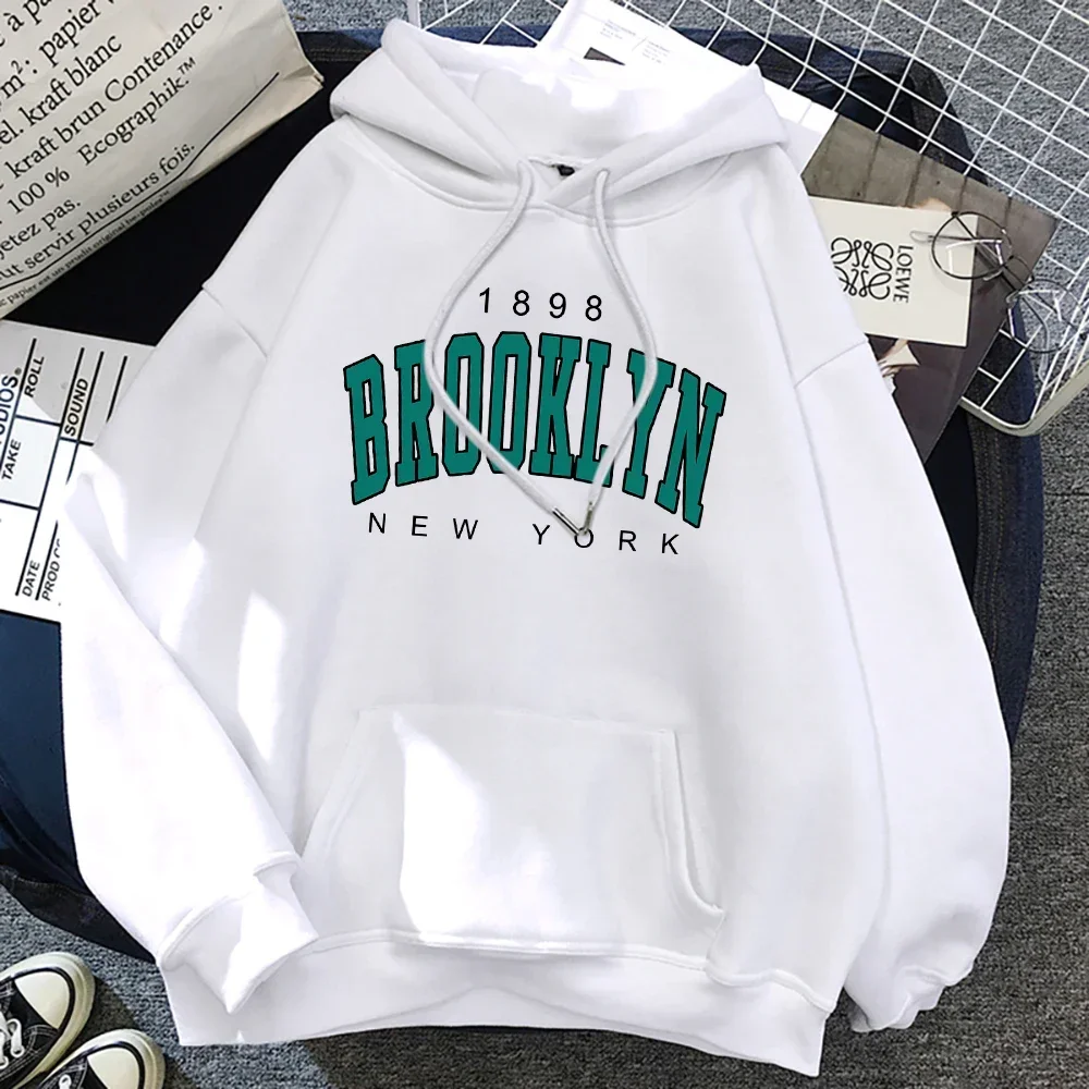 New 1898 Brooklyn York Printed Women Hoodies Fleece Hoody Creativity Pullover Clothing Street Loose Sweatshirts Women\'S