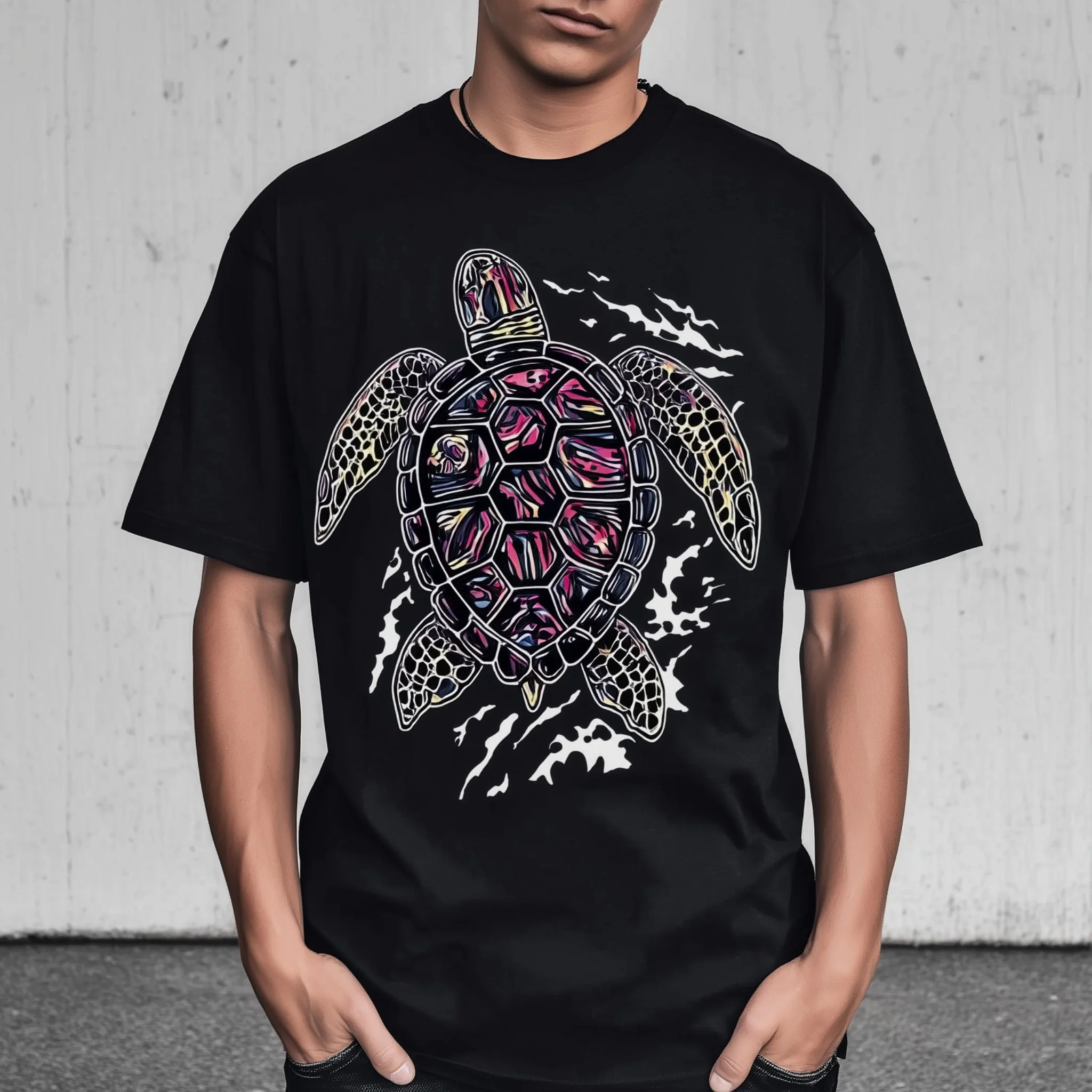 

Teevo Men's Casual T-Shirt Colorful Turtle Graphic Print for Outdoor Activities